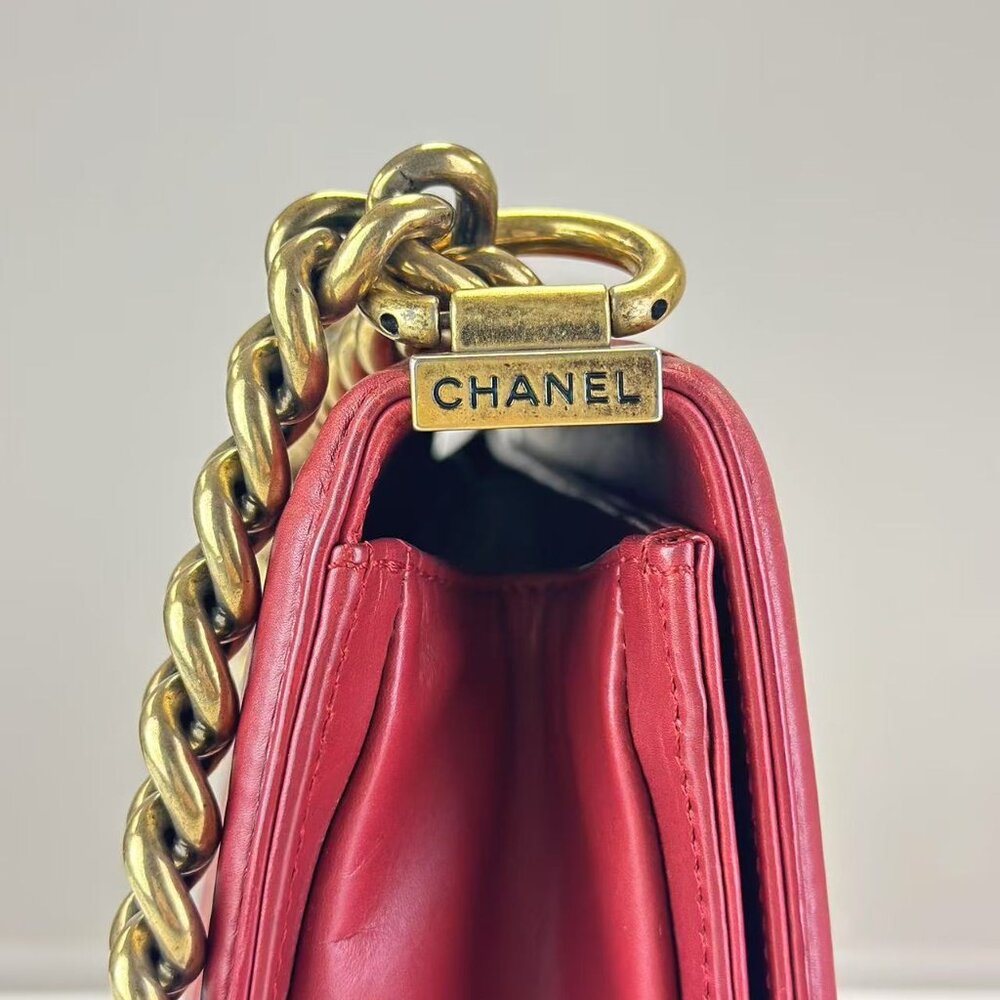 Chanel Red Leather Large Boy Bag Shoulder Bag Crossbody - Picture 5 of 9